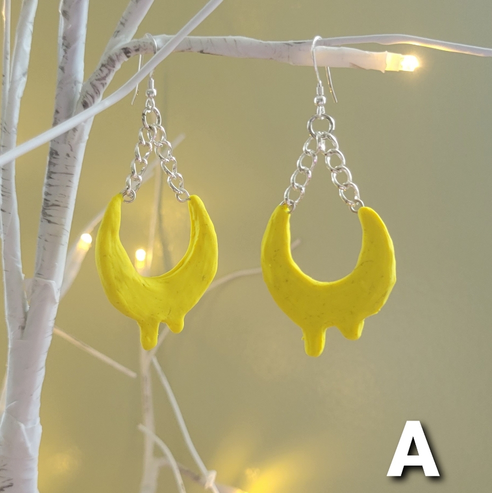 Handmade clay crescent moon earrings